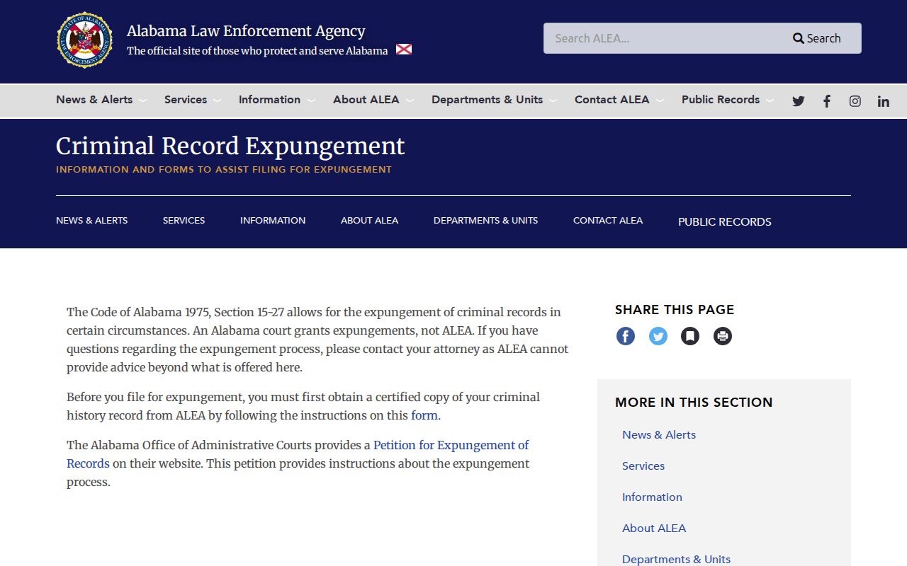 Geneva County criminal court records ALEA expungement information