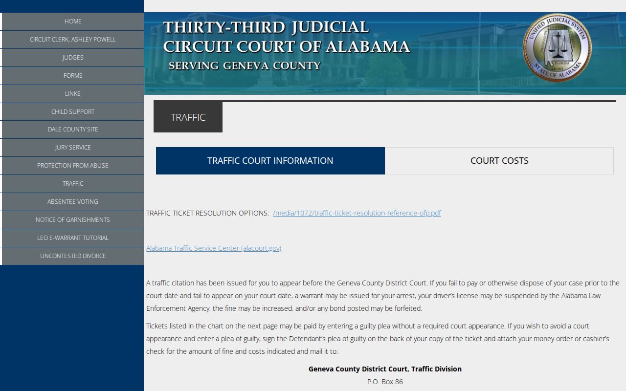 Geneva County court records traffic court instructions