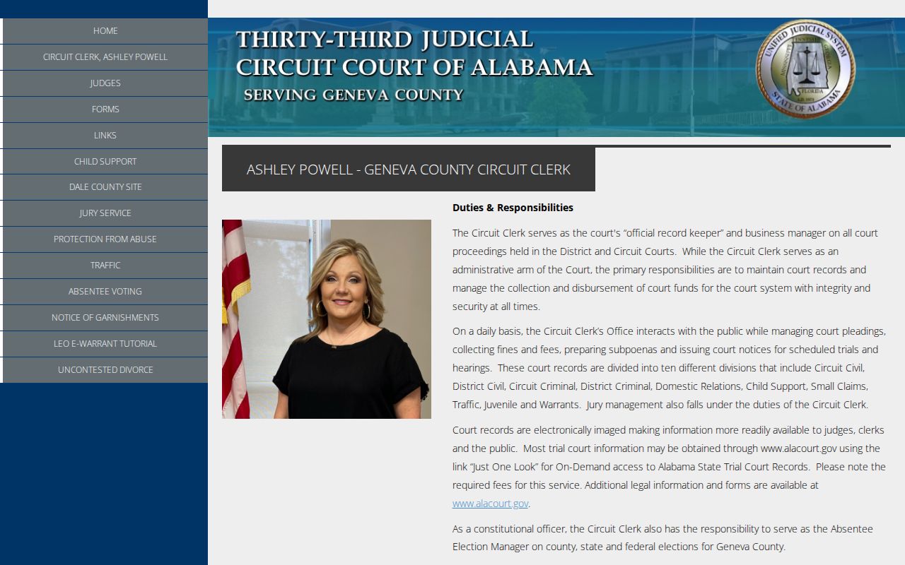 Geneva County court records Circuit Clerk duties page