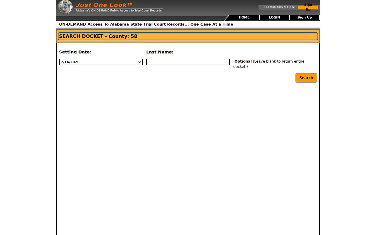 Geneva County court records docket search page