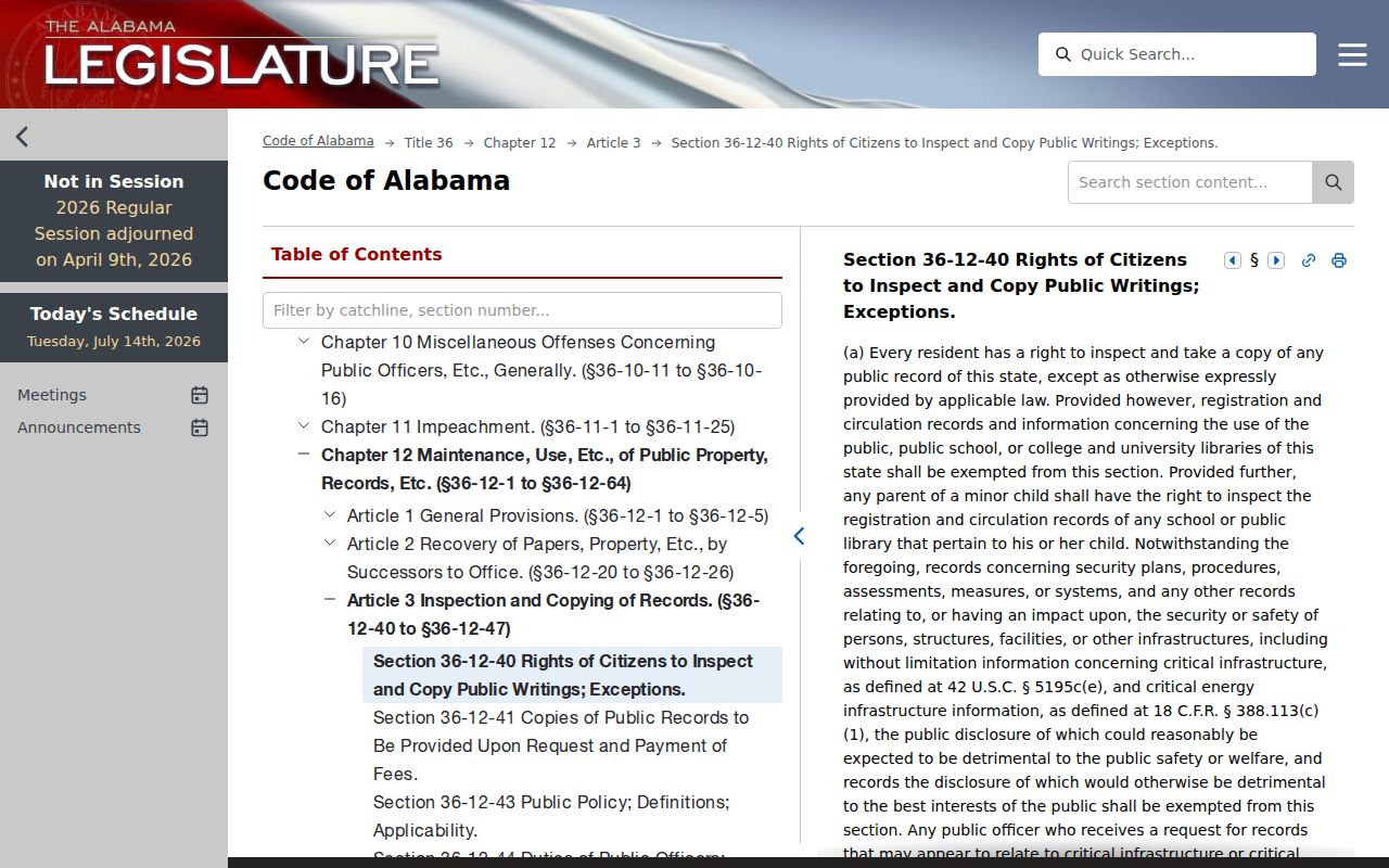 Geneva County probate records Alabama public records access statute